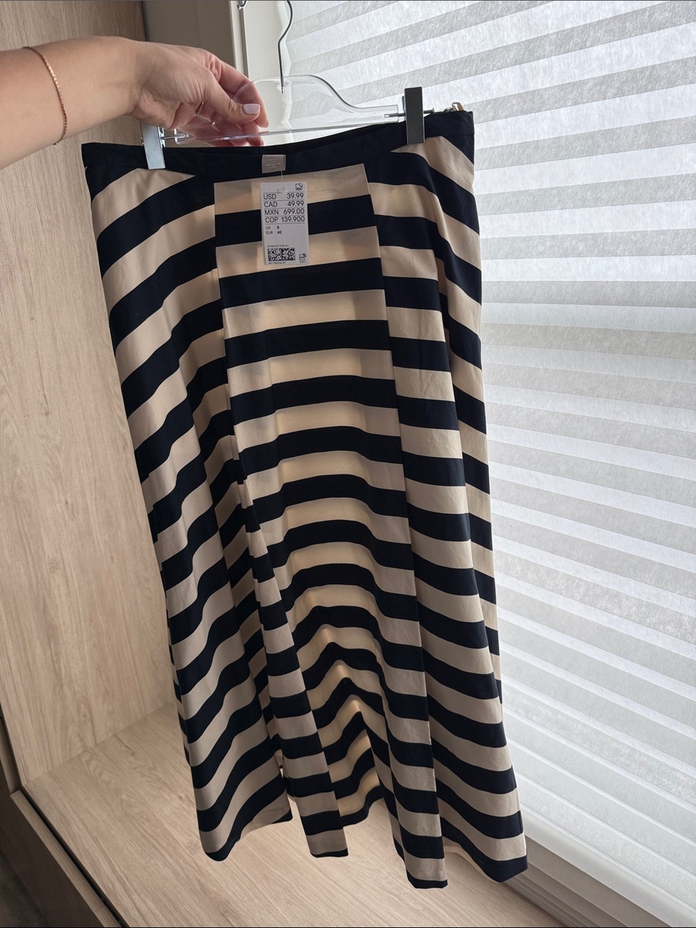 Striped Navy and Cream Midi Skirt